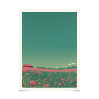 Poppy Field Illustrations: Series of 5 Retro Landscape Art