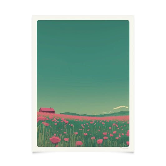 Poppy Field Illustrations: Series of 5 Retro Landscape Art