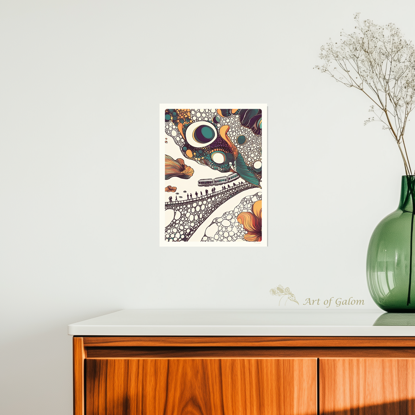 Abstract Floating Bubbles & Trains: Series of 5 Art Nouveau Designs