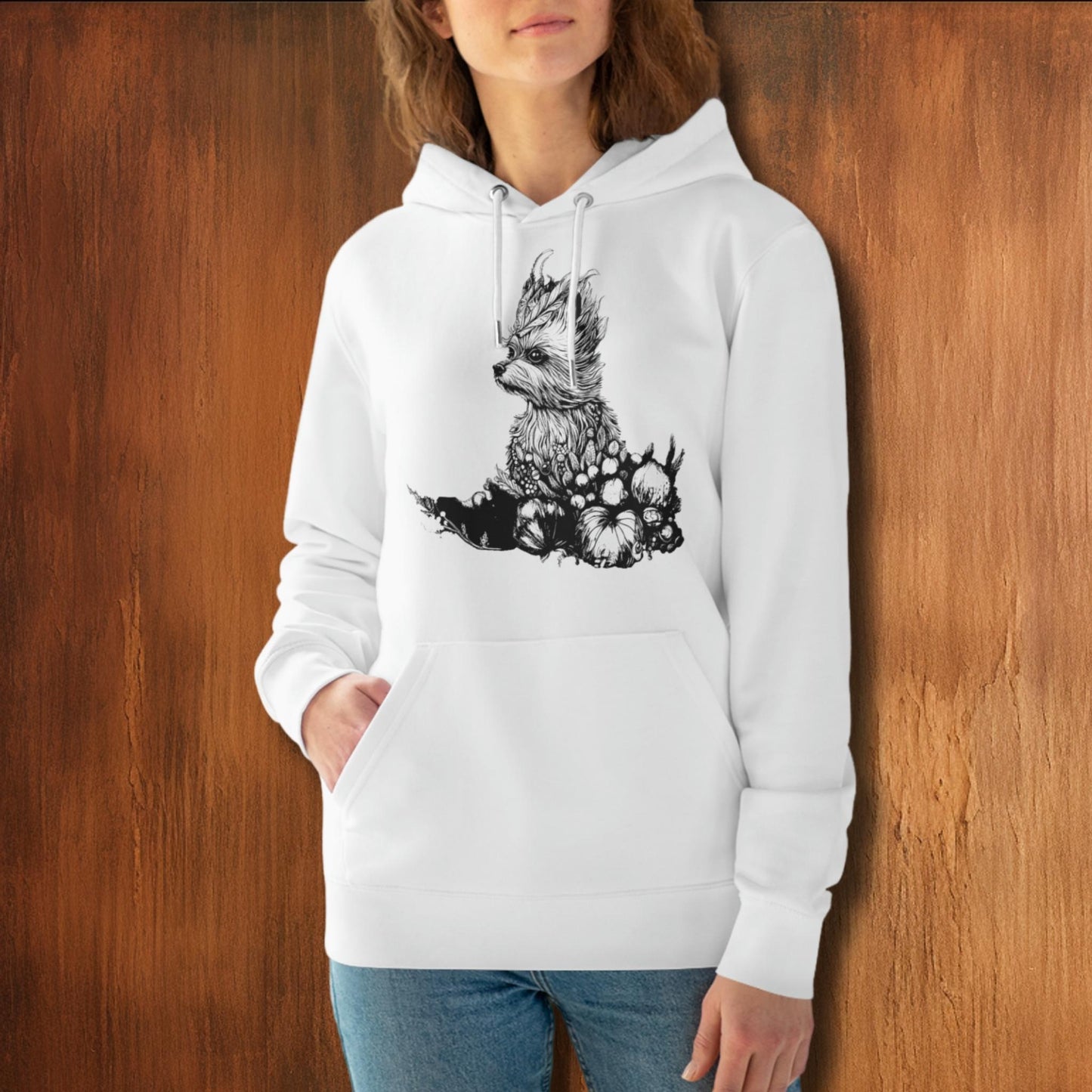 Organic Hoodie with Guardian of the Pumpkins Dog Portrait