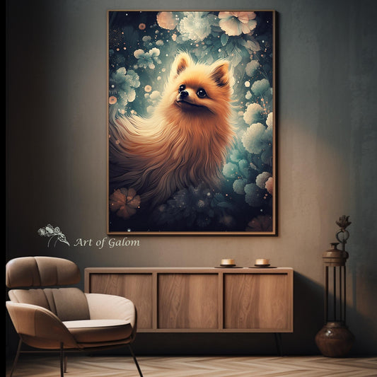 Floral Pomeranian Dog Portrait