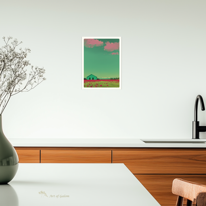 Poppy Field Illustrations: Series of 5 Retro Landscape Art