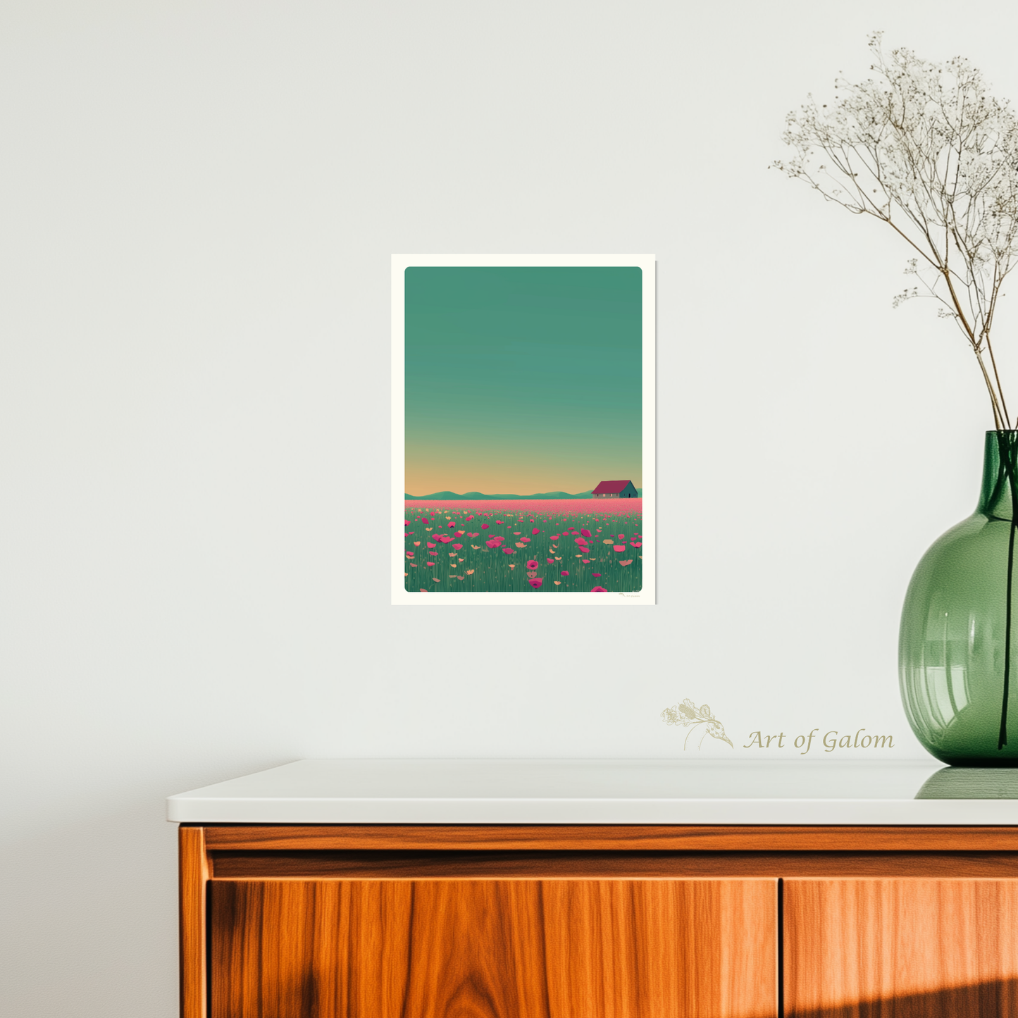 Poppy Field Illustrations: Series of 5 Retro Landscape Art