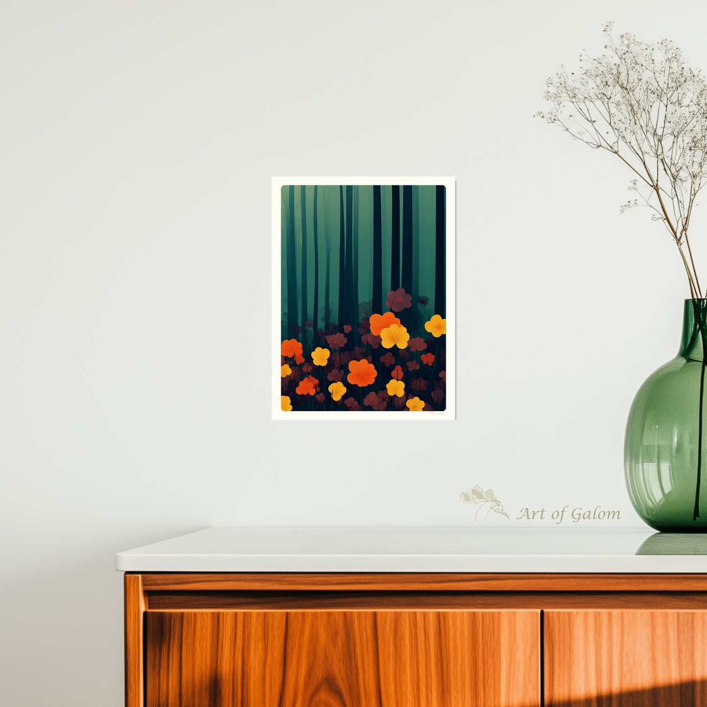 Vintage Blumenfelder: Serie von 5 Retro Wald Illustrationen