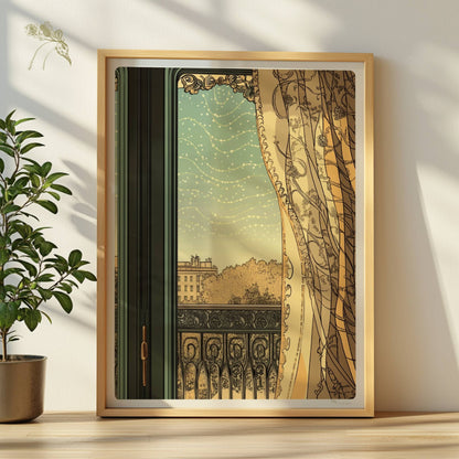 Jugendstil Architektur Poster mit Fensterblick Plakat 30x40 cm