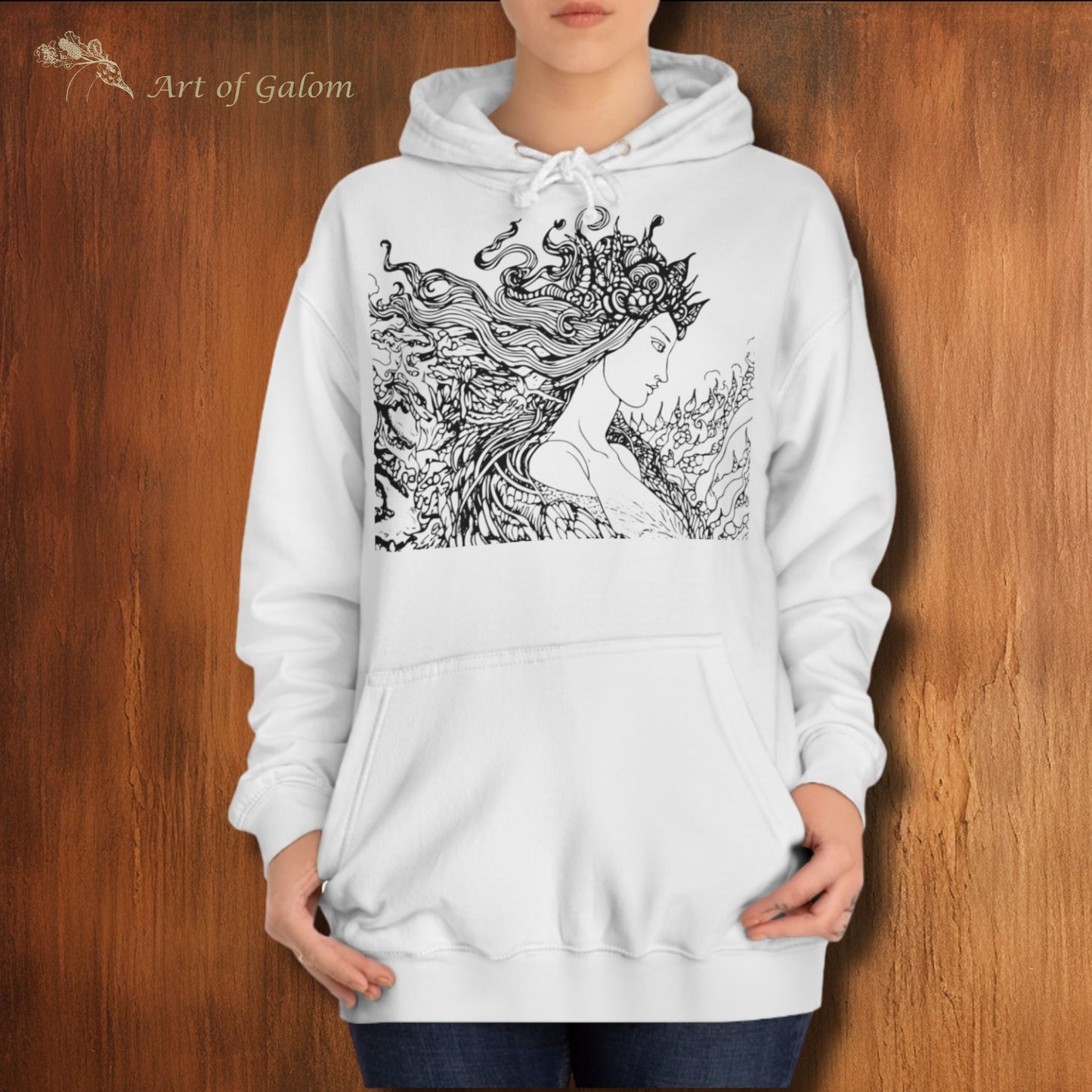 White Oversized Hoodie with Line Drawing Illustration