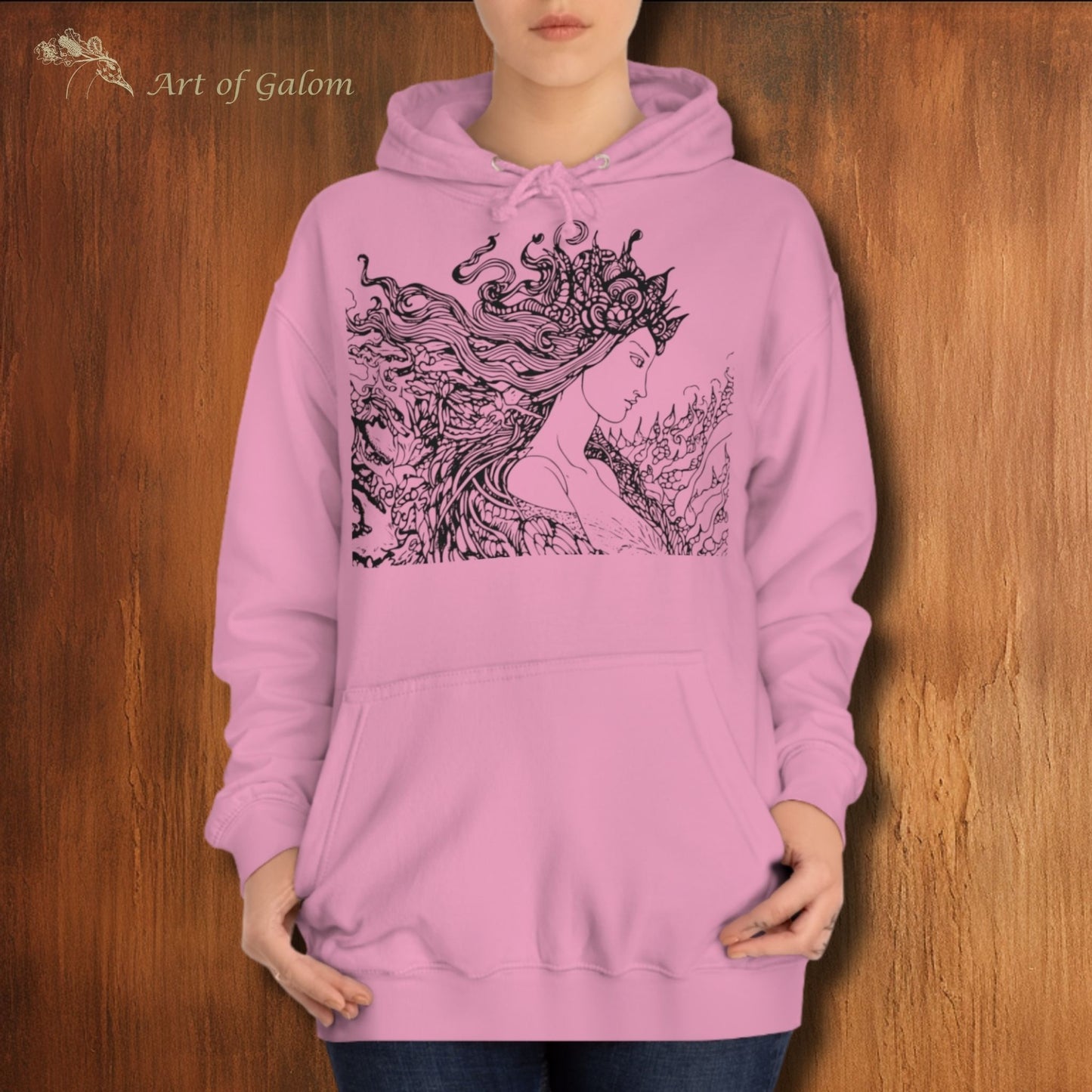 Candyfloss Pink Oversized Hoodie with Line Drawing Illustration