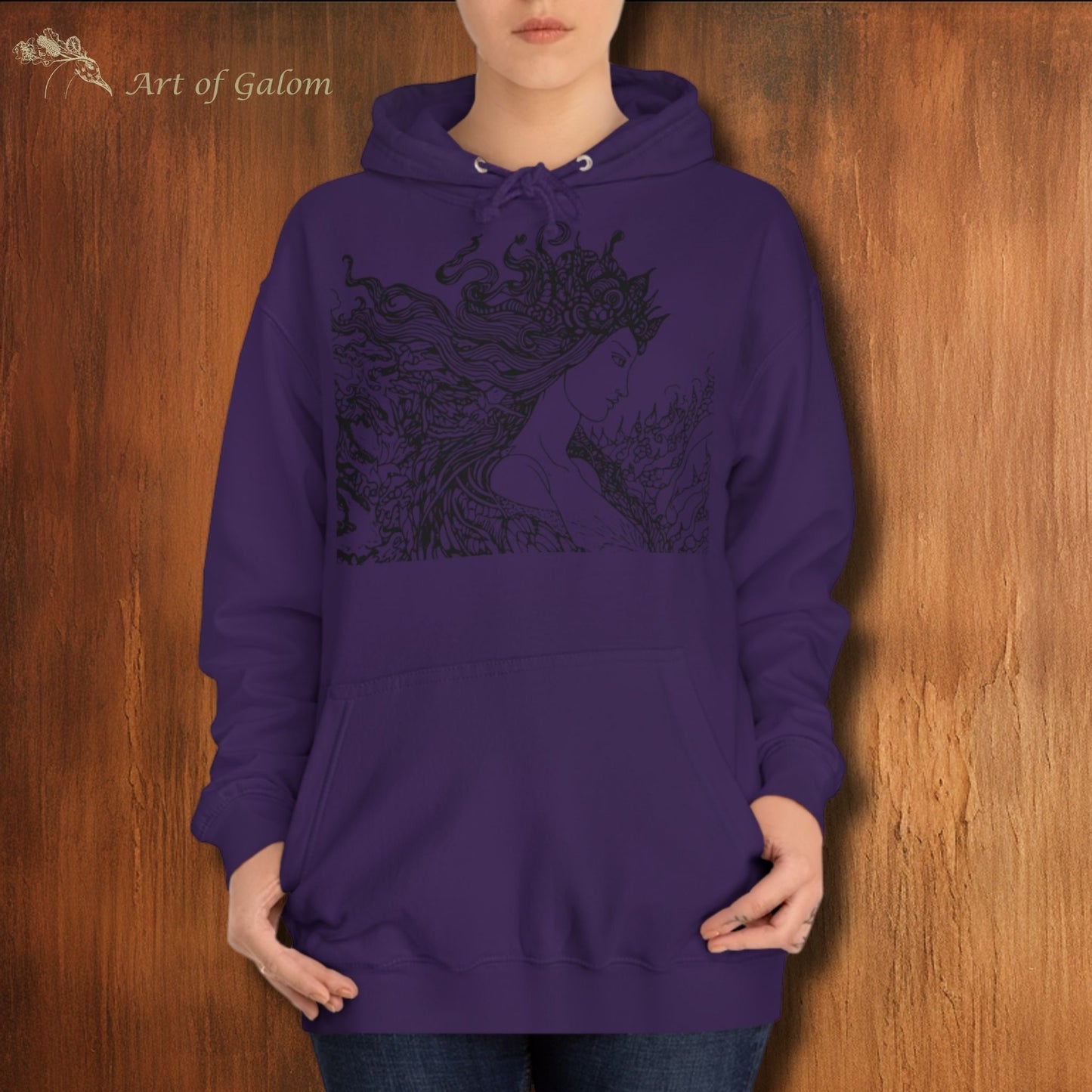 Purple Oversized Hoodie with Line Drawing Illustration