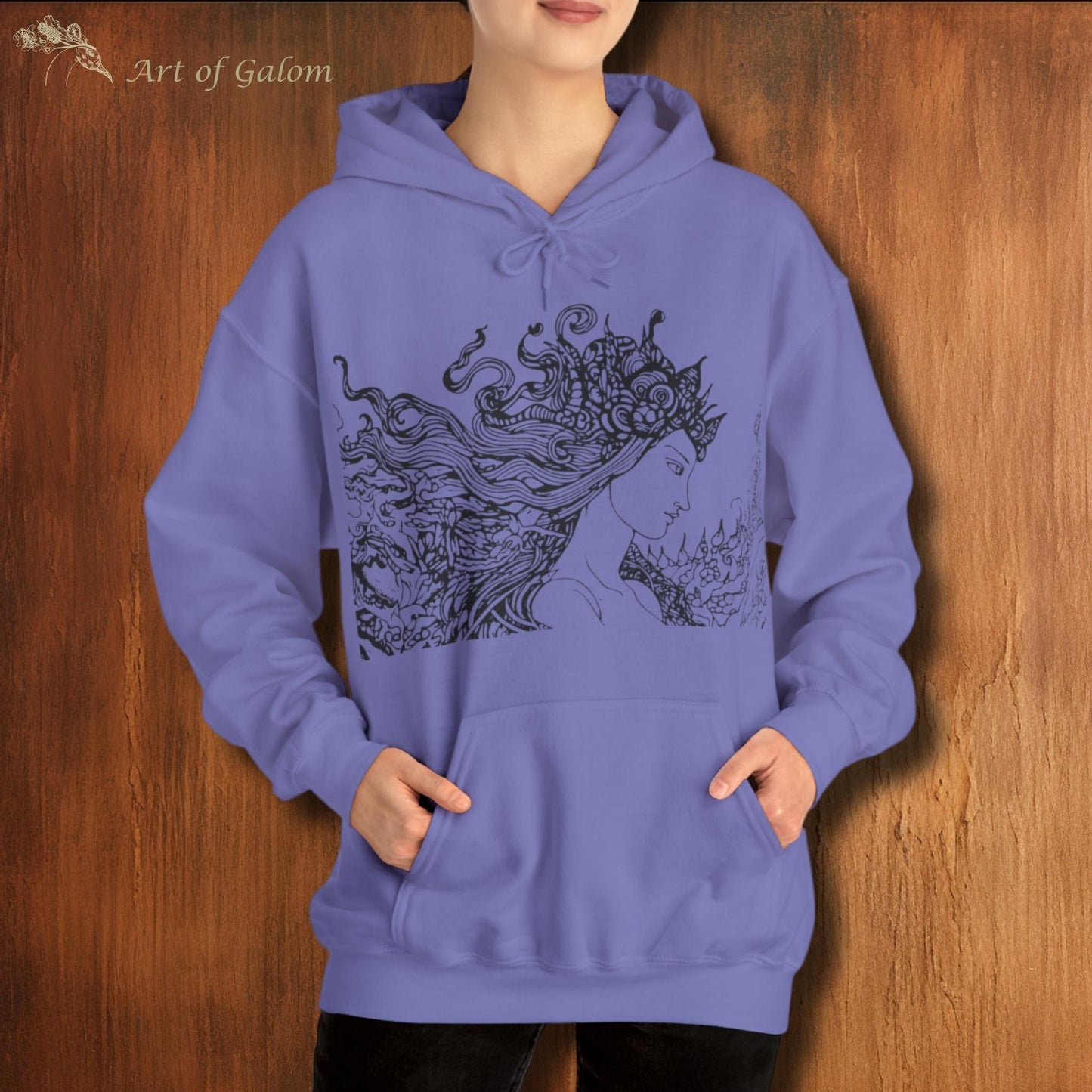 Unisex Hoodie with Beautiful Phoenix Illustration in Violet Color