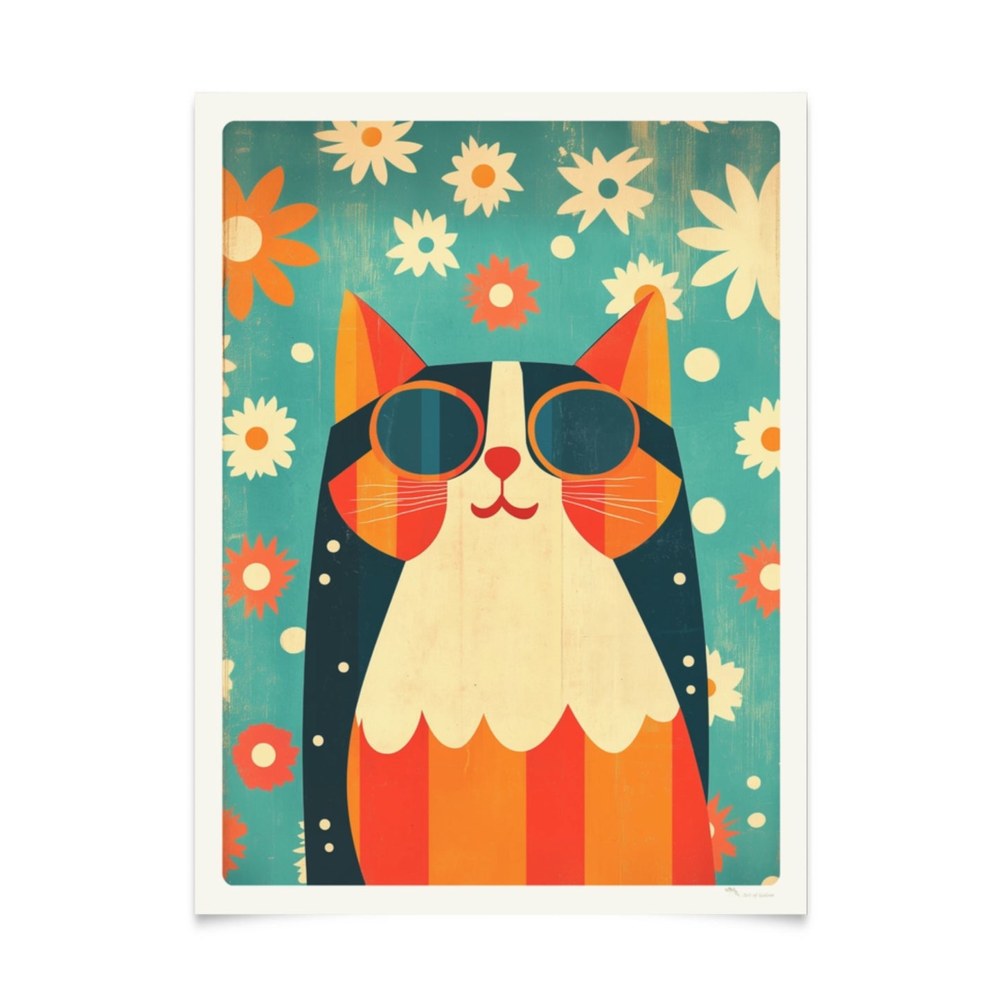 Retro Cute Cats Art: Series of 5 Posters with Sunglasses