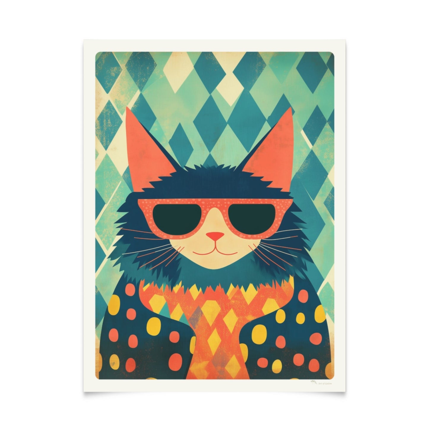 Retro Cute Cats Art: Series of 5 Posters with Sunglasses