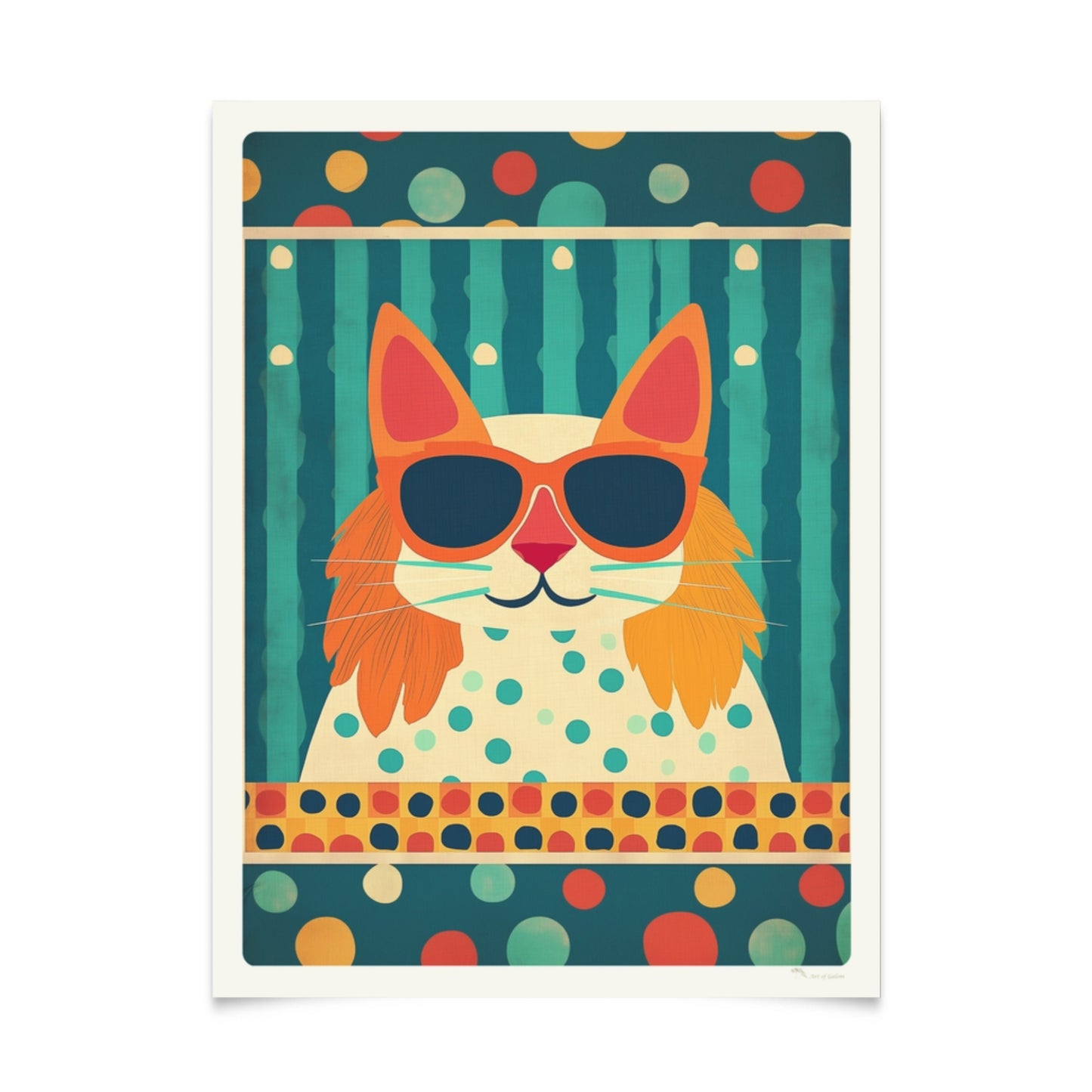 Retro Cute Cats Art: Series of 5 Posters with Sunglasses