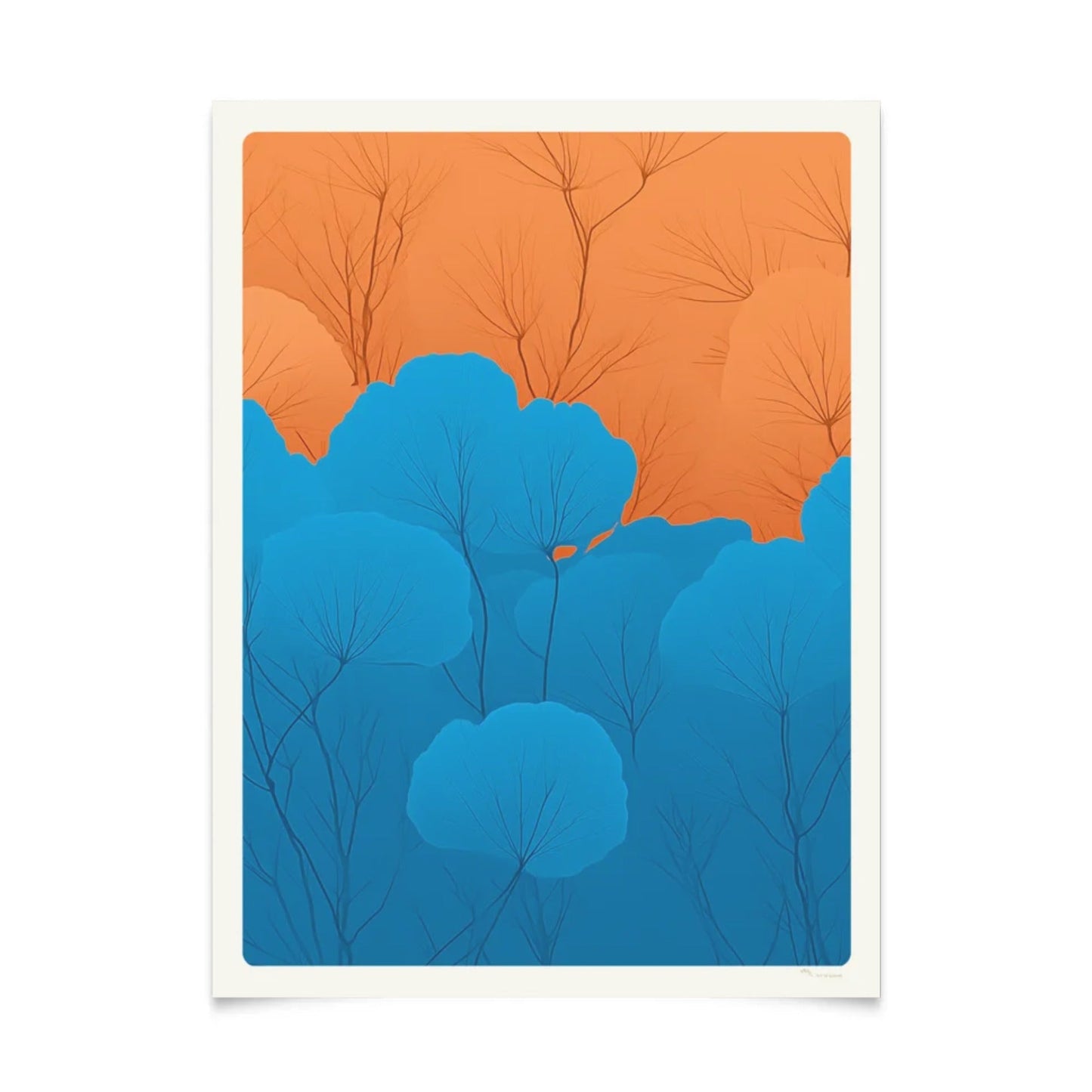 Natur Inspired Abstract Wall Art in Blue and Orange 30x40