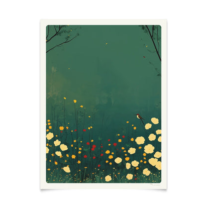 Vintage Flower Fields: Series of 5 Retro Forest Illustrations